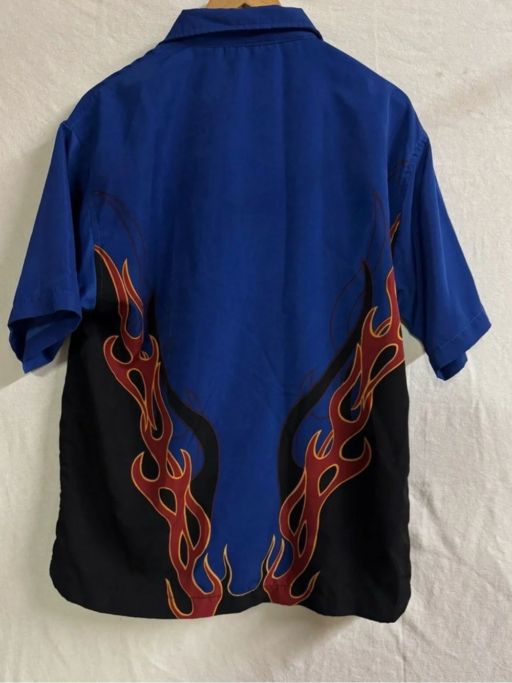 Vintage Y2K No Boundaries Flame Bowling Shirt Men’s M Blue Black Hot Rod